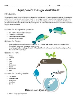 Preview of Aquaponics Design Worksheet