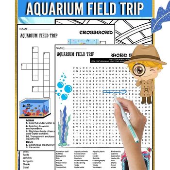 Preview of Aquarium Field Trip Fun Worksheets ,Word Search ,Crosswords & Coloring Page
