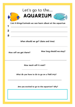Preview of Aquarium Field Trip Planning Worksheet