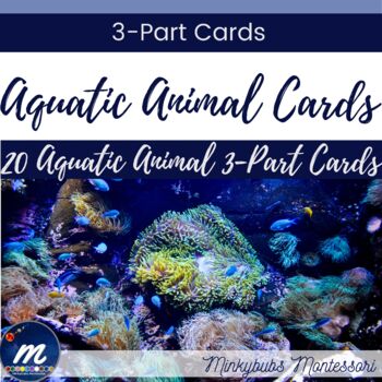 Preview of Aquatic Animal 3 Part Cards Montessori Matching Task Memory Vocabulary
