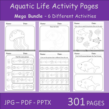 Preview of Aquatic Animals Activity Pages. 6 Different Types of Aquatic Life Activity Pages