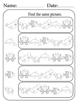 Aquatic Animals Activity Pages for Kids. Find Similar Sea Animals ...