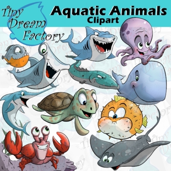 Aquatic Animals Clipart - Sea Animals Clipart {Tiny_Dream_Factory}