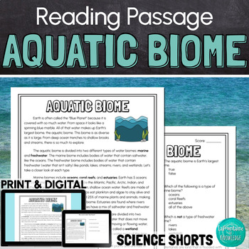 Preview of Aquatic Biome Reading Comprehension Passage PRINT and DIGITAL