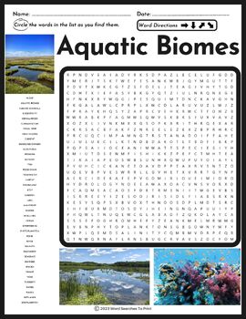 Aquatic Biomes Word Search Puzzle by Word Searches To Print | TPT
