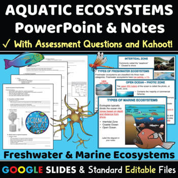 Preview of Aquatic Ecosystems PowerPoint with Notes, Questions, and Kahoot