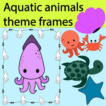 Preview of Aquatic animals Clip Art Borders and Frames. Made by miss pig