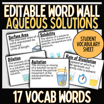 Preview of Aqueous Solutions vocabulary Word Wall (TEKS 7.6D TEKS 7.6E)
