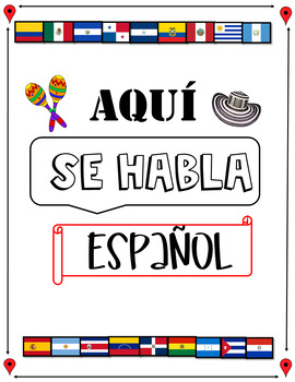 Preview of Aquí Se Habla Español Poster - Spanish Classroom Decoration