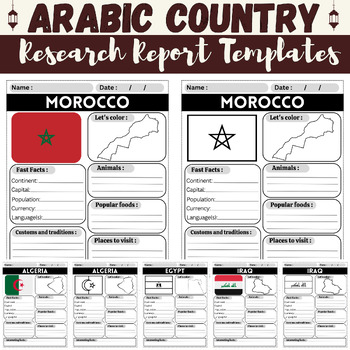 Preview of Arab American Heritage Month: Arabic Country Research Report Templates Projects