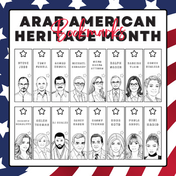 Preview of Arab American Heritage Month Coloring Bookmarks | Famous Arab-American CB