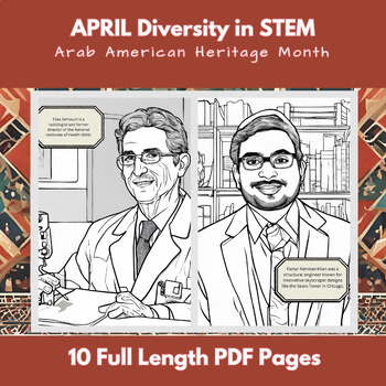 Preview of Arab American Heritage Month Diversity in STEM: Coloring Poster & Bulletin Board