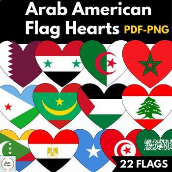 Preview of Arab American Heritage Month Flag Hearts- Bulletin Board PDF/PNG Clip Art