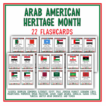 Preview of Arab American Heritage Month Flashcards | Arab Country Bulletin Board/Activity