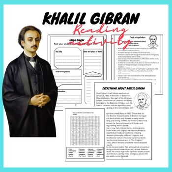Preview of Arab American Heritage Month Khalil Gibran Reading Activity Pack