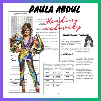 Preview of Arab American Heritage Month Paula Abdul Reading Activity Pack