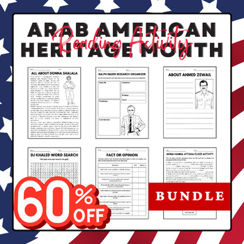 Preview of Arab American Heritage Month - Reading Activity Pack Work Packets Bundle