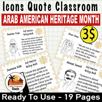 Preview of Arab American Month Icons Quote Classroom Bulletin Board-19 Inspirational