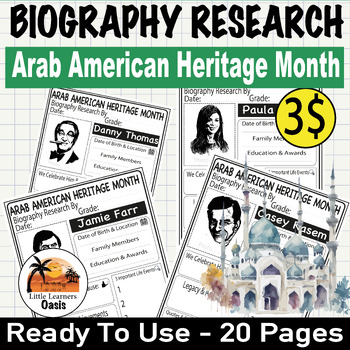 Preview of Arab American heritage Month | Biography Research Template| 20 Important figures