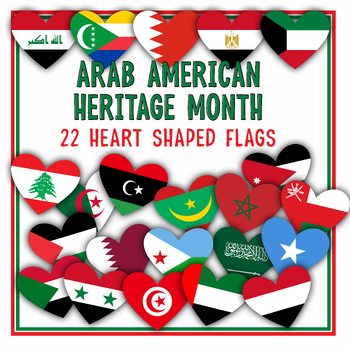 Preview of Arab Country Heart Flags | Arab American Heritage Month Bulletin Board Decor