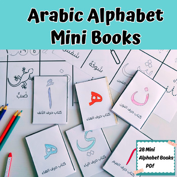 Preview of Arabic Alphabet Mini Books Worksheets Homeschooling Arabic Letters  Print& go