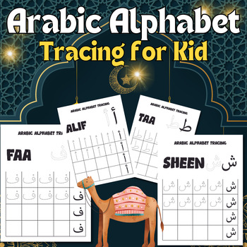 Preview of Arabic Letters Tracing, Alphabet Handwriting Practice Workbook, Learning Arabic
