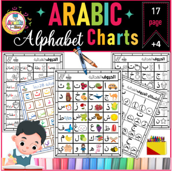 Preview of Arabic Alphabet letter Charts |Sound Wall | Letter Tracing charts جداول الحروف