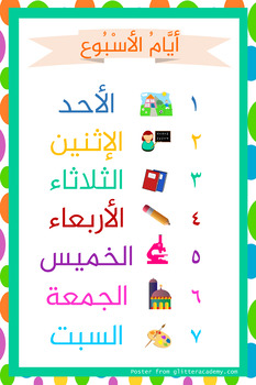 Arabic Bulletin Board 24x36 Poster - Days of the Week أيام الأسبوع