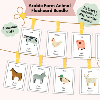 Preview of Arabic Farm Animal Flashcards English Bilingual Language Homeschooling Bundle