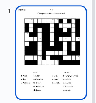 Preview of Arabic Food Crossword (editable)