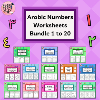 Preview of Arabic Numbers 1 to 20 Worksheets Bundle with Number Words