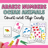 Arabic Numbers Ocean Animals Math Task Cards | Counting Cl