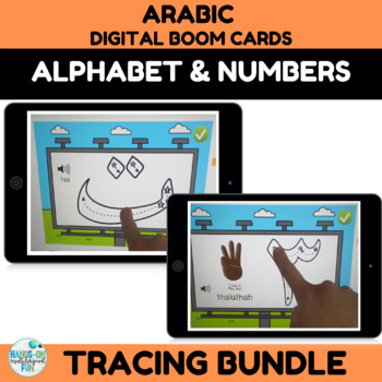 Preview of Arabic Numbers and Alphabet Tracing Boom Card Bundle