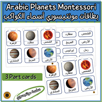 Preview of Arabic Planets and Solar System Montessori بطاقات تسمية الكواكب مونتيسوري
