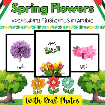 Preview of Arabic Spring Flowers Real Photo Flashcards for PreK & Kinder Kids-16 Printables