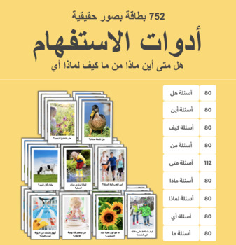 Preview of Arabic WH Questions أدوات الاستفهام بصور حقيقية 752 بطاقة لتعلم أدوات الاستفهام