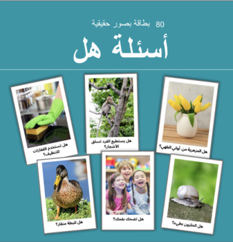 Preview of Arabic Yes No Question أسئلة هل/ نعم أو لا بصور حقيقية 80 بطاقة أدوات الاستفهام