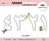 Arabic numbers colouring and cut clipart, 160 PNG graphics