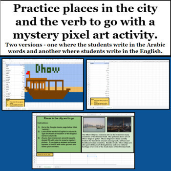 Preview of Arabic places in the city and the verb to go Mystery pixel art activity