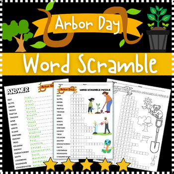 Preview of Arbor Day Activities: Word Scramble Puzzle with Coloring Symbols (Color & B/W)