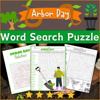 Preview of Arbor Day Activities: Word Search Puzzle with Coloring Symbols (Color & B/W)