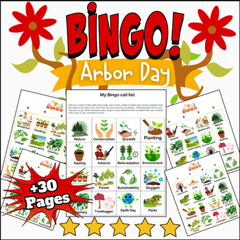 Preview of Arbor Day BINGO 30 Bingo different Cards Printable For 3rd & 4th Grades No Prep