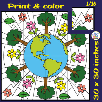 Preview of Arbor Day Collaborative Coloring Poster, Earth Day Bulletin Board Activities