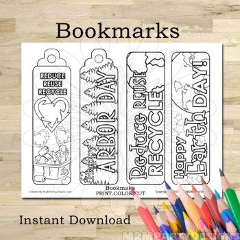 Arbor Day Coloring Bookmarks, Earth Day, National Tree Week, Greenery Day