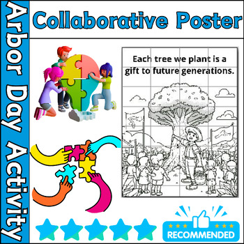 Preview of Arbor Day Craft Collaborative Coloring Poster Activity 32 Pieces ⭐No Prep ⭐