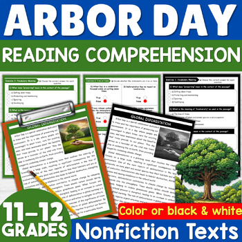 Preview of Arbor Day Reading Comprehension Passage & questions 11th 12th Grades April