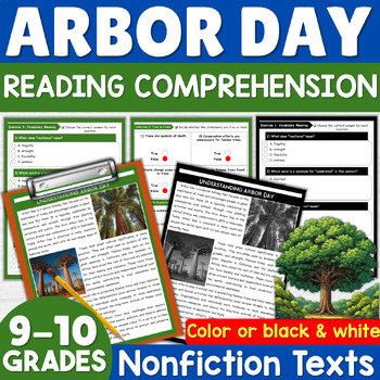 Preview of Arbor Day Reading Comprehension Passage & questions 9th 10th Grades April