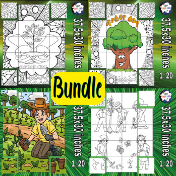 Preview of Arbor day craft : coloring activities bulletin board collaborative poster/Bundle