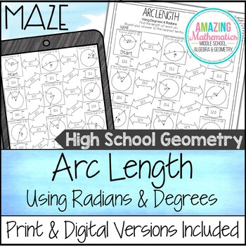 Preview of Arc Length Maze Worksheet - Degrees & Radians Maze Activity