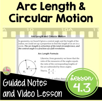 Preview of Arc Length and Circular Motion Guided Notes with Video DISTANCE LEARNING